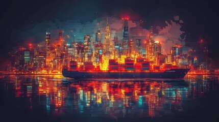 Colorful Vector Map of Shipping Routes and Transport Icons