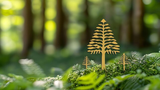 FSC, Forest Stewardship Council FSC tree icon with green forest background, sustainability concept, flat design illustration
