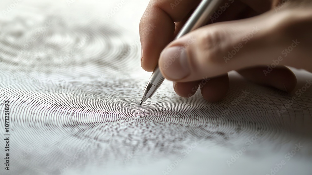 Aufkleber a close-up of a hand creating repetitive patterns on paper with a fine-tip pen