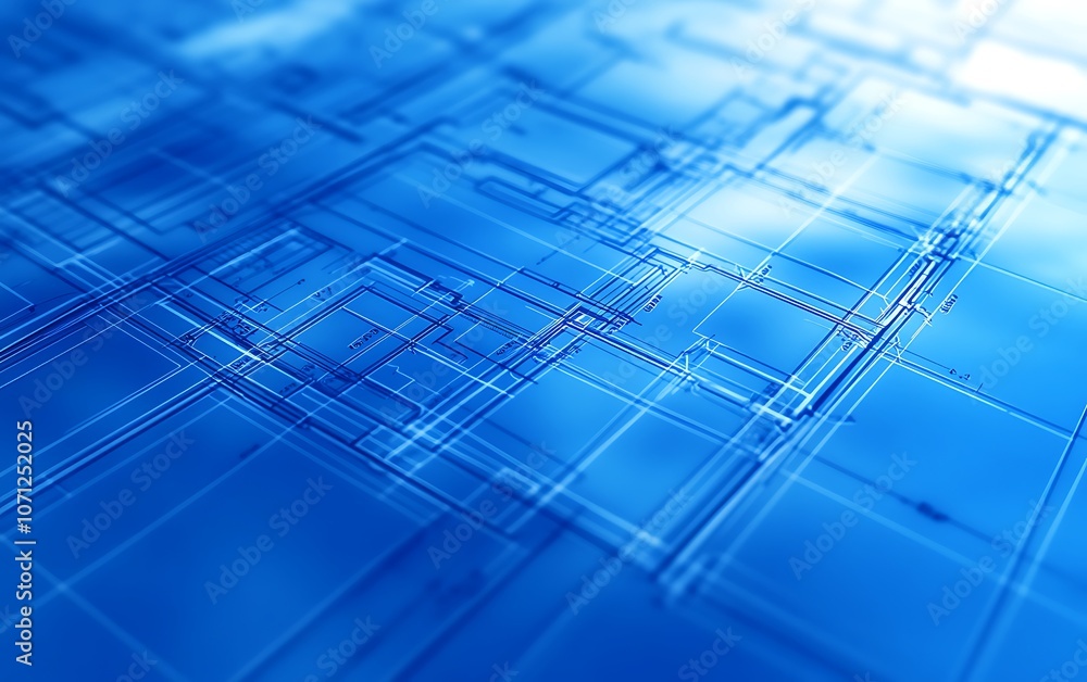 Poster A digital abstract design featuring intricate blue lines and patterns, evoking a sense of technology and connectivity.