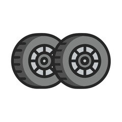 Pair of Gray Car Tires with Rims, Illustration of two gray car tires with detailed rims, representing automotive parts, wheels, and vehicle maintenance.
