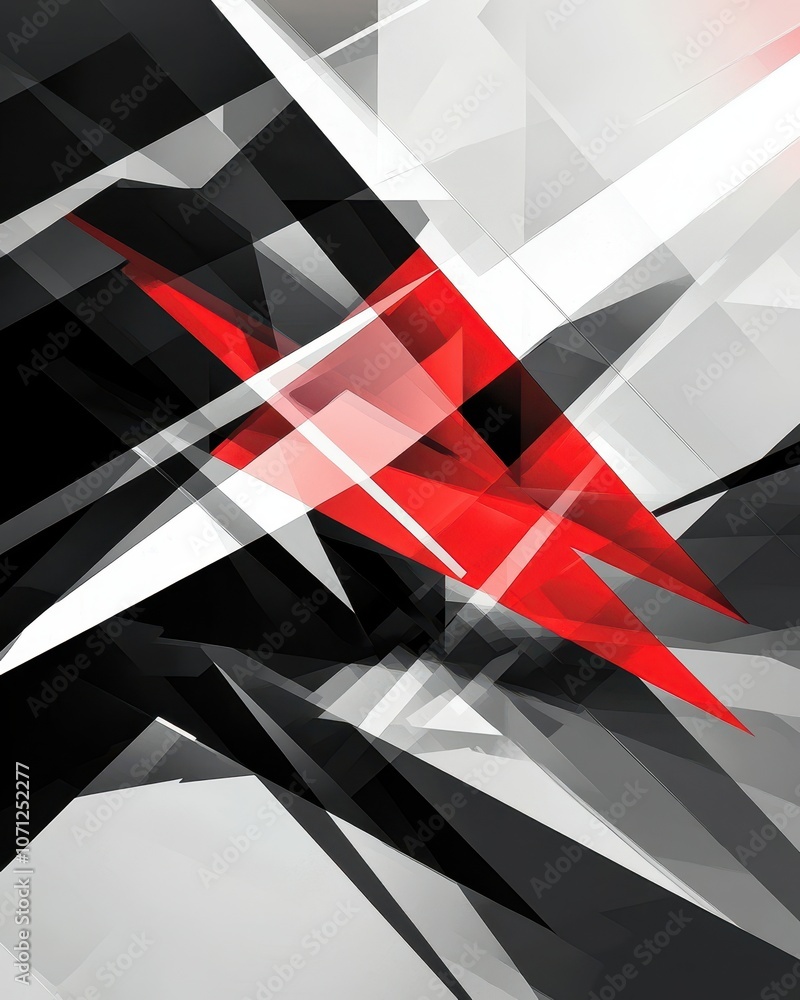 Aufkleber abstract red, black and white geometric background with overlapping shapes and lines.