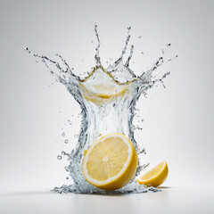 Bright lemons splash water, invigorating the scene.