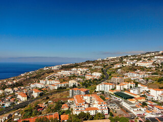 Panoramic view of the city of Canico, the expressway on a sunny day
