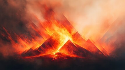 Fototapeta premium Glowing Lava Erupts Beneath Dark Smoky Sky
