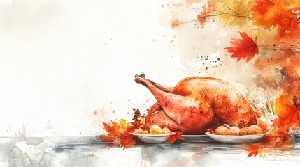 Autumn Thanksgiving Dinner with Roasted Turkey Display