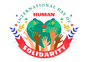 International Human Solidarity Day Vector Illustration on December 20 Featuring Earth, Hands, and Love Symbolizing Help and Support for People