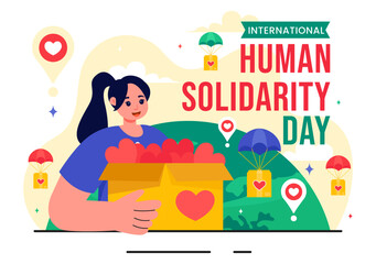 International Human Solidarity Day Vector Illustration on December 20 Featuring Earth, Hands, and Love Symbolizing Help and Support for People
