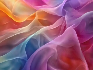 Obraz premium Abstract Rainbow Fabric Background, Shimmering Colorful Texture, Draped Gauze, Textured Tulle.