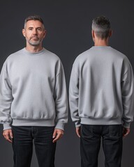 Mockup of Man Wearing a Grey Sweatshirt - Front and Back View.