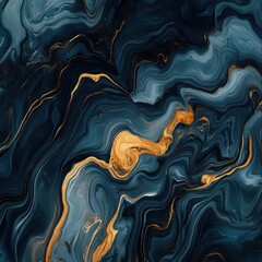 Obraz premium Abstract Blue and Gold Liquid Marble Texture Background - Swirling Liquid Art