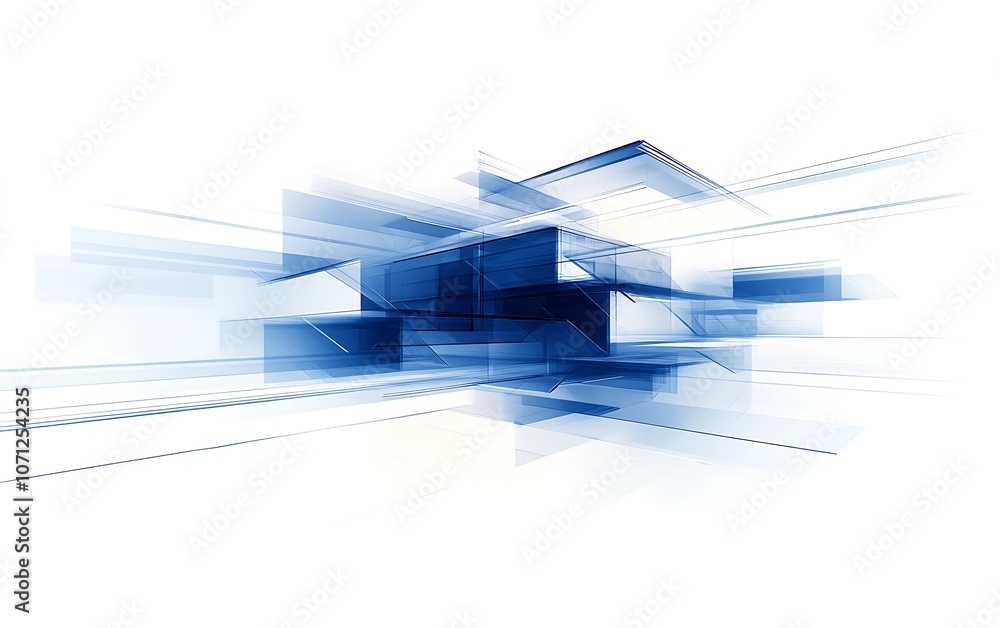 Poster a dynamic, abstract blue composition featuring geometric shapes and lines, evoking a sense of moveme