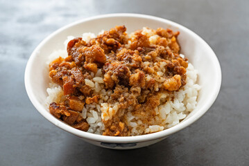 Taiwan famous food - Braised pork rice (lu rou fan).  