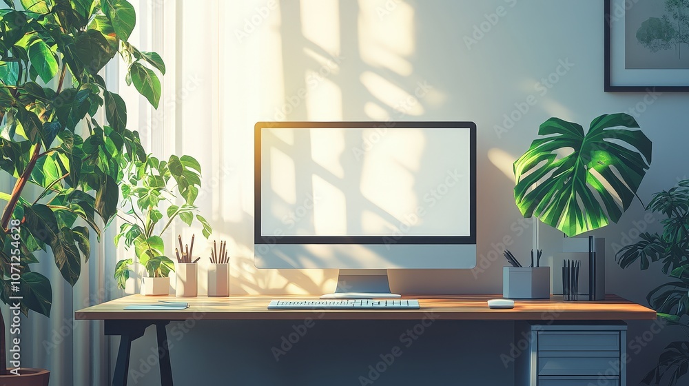 Poster Clean Minimalistic Workspace with Modern Desk Setup