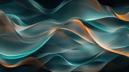 Abstract Teal and Gold Swirling Waves Background - Modern Digital Art