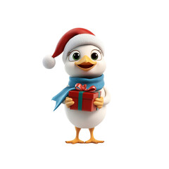 Cute Cartoon Chick Wearing Santa Hat Holding Christmas Gift