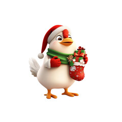 Fototapeta premium Festive Chicken Holding Christmas Stocking