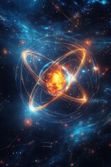 Obraz premium Abstract Galaxy Space Planet with Blue and Orange Light Streaks and Stars