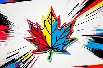 Fototapeta premium Pop Art leaf with intricate line detail and bright colors. Created with generative AI technology
