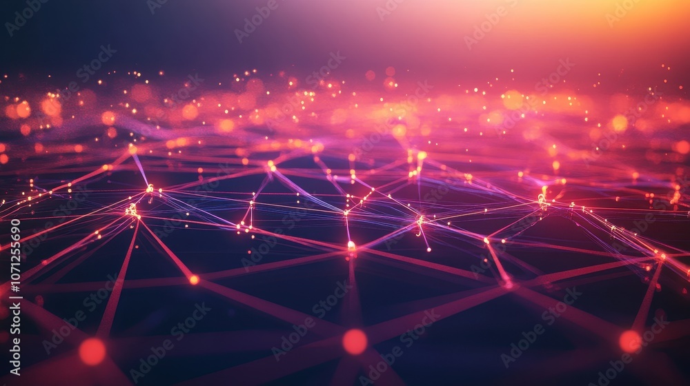Poster abstract red and blue network connection with glowing lights - technology background