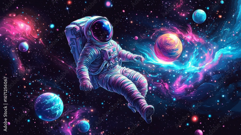 Aufkleber astronaut floating in colorful outer space scene