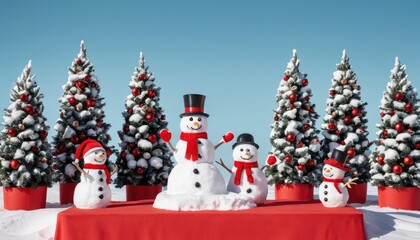 Obraz premium Snowman Family in Winter Wonderland