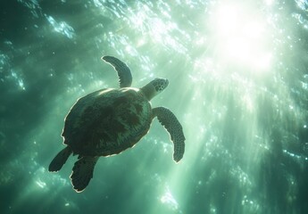 Obraz premium Majestic Turtle Gliding Through Turquoise Waters