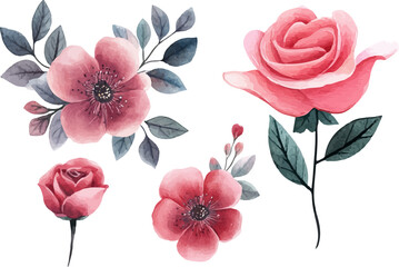 watercolor pink rose flower bouquet for valentines day