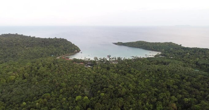 Aerial iew tropical sea island beach green tree forest summer vacation