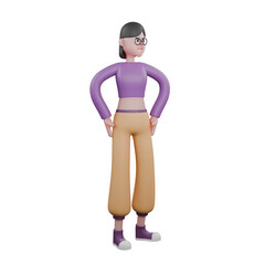  3D Model of Dancer. A female dancer stands looking to the left with both hands on her waist. Cartoon Performe