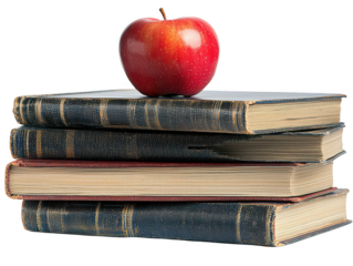 Books stacked with red apple on top, symbolizing knowledge and learning
