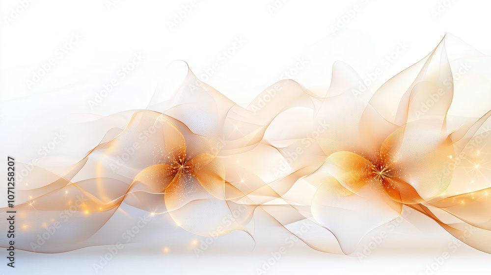 Poster flowing abstract design featuring soft orange and white waves, creating sense of elegance and tranqu