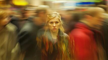 Fototapeta premium Deceptive Intrigue - Female Pickpocket in Vibrant Market Setting with Calculating Expression, Ultra-Detailed Image of Theft in Action