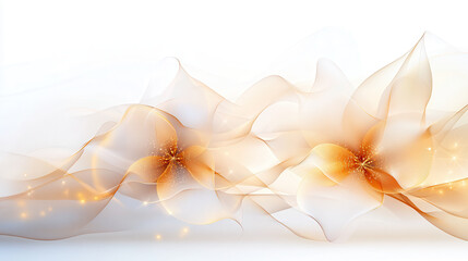 flowing abstract design featuring soft orange and white waves, creating sense of elegance and tranquility. delicate floral shapes and glowing elements enhance visual appeal