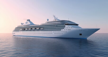 Large Cruise Ship Sailing in Clear Ocean Water