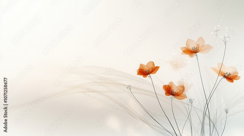 Poster elegant abstract design featuring delicate orange flowers with flowing lines. soft background enhanc