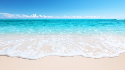 Obraz premium Tranquil beach setting with gentle waves and clear skies, perfect for unwinding and escaping reality. 