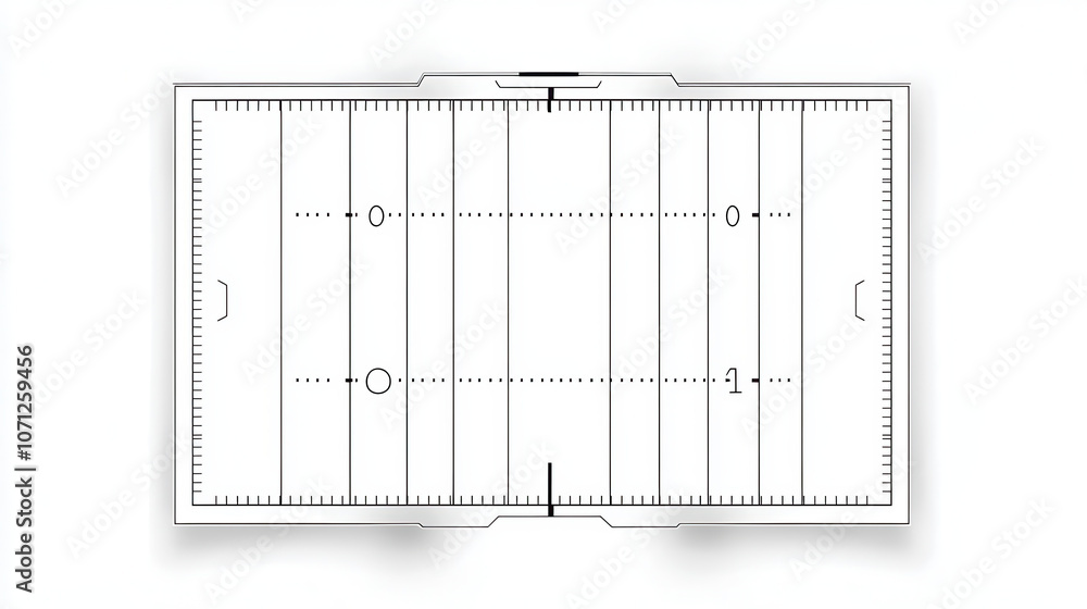 Poster Football field layout illustration with precise markings and dimensions, showcasing field structure and lines clearly