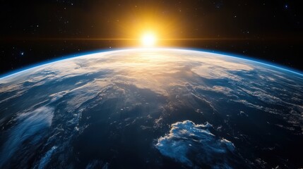 Fototapeta premium Earth From Space with Rising Sun and Clouds - High Resolution Stock Photo.