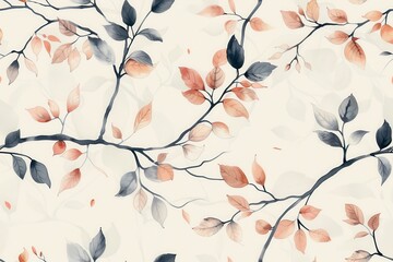 Delicate Seamless Pattern of Branches and Leaves