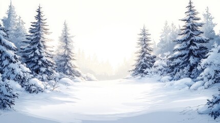 Fototapeta premium Tranquil Winter Landscape with Snow-Covered Trees