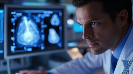 Radiologist Analyzing Ultrasound Images in Hospital Setting