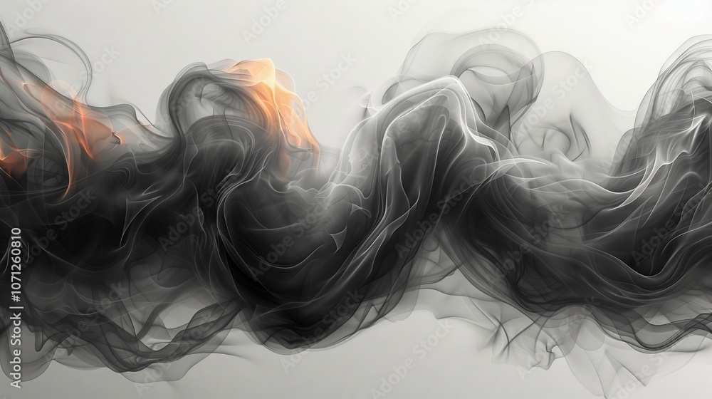 Poster blend abstract fluid patterns with hints of vibrant orange smoke for a unique design