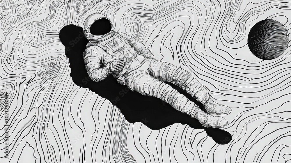Poster astronaut floating in space with distant planets