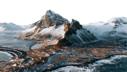 Snowy mountain png border, transparent background
