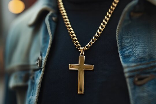 Rapper wearing gold cross and chain necklace