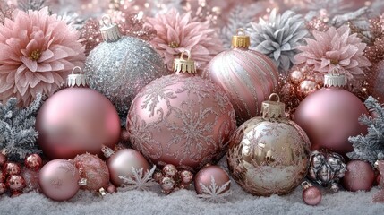 Pink and silver christmas ornaments creating festive atmosphere
