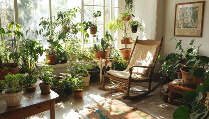 Fototapeta premium Charming Sunroom Filled with Lush Green Plants