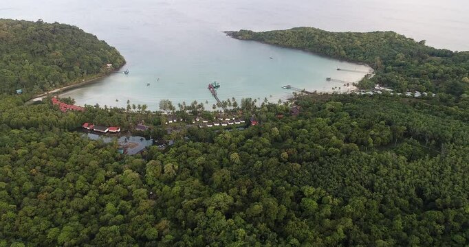 Aerial iew tropical sea island beach green tree forest summer vacation