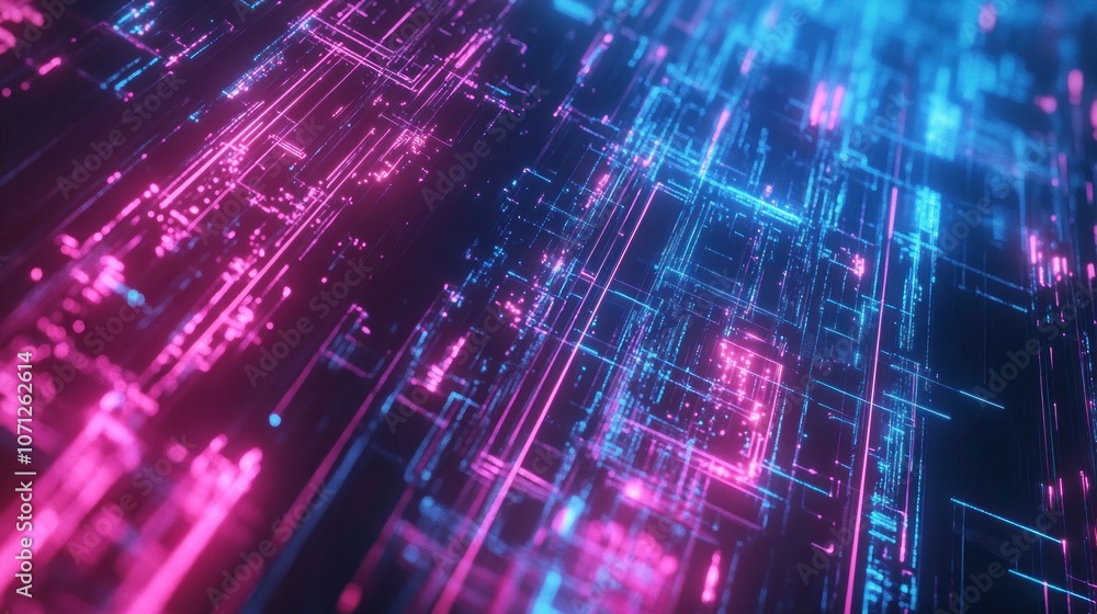 Poster 3d illustration of abstract technology background with glowing particles. network concept. - generat